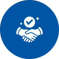 Handshake with checkmark inside blue circle