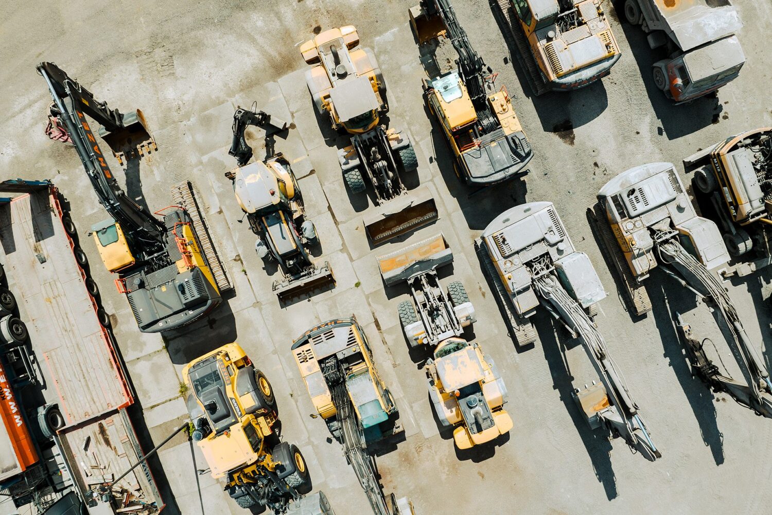 Aerial view of construction equipment yard