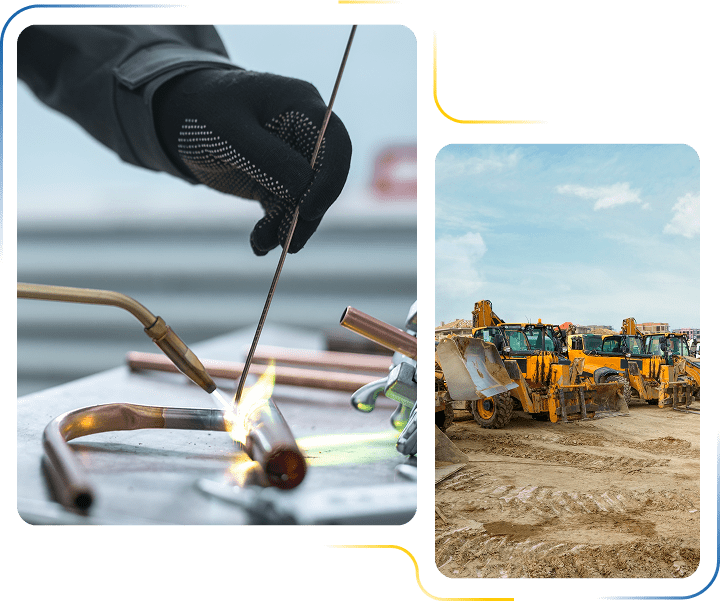 Welding copper pipe and construction equipment photo